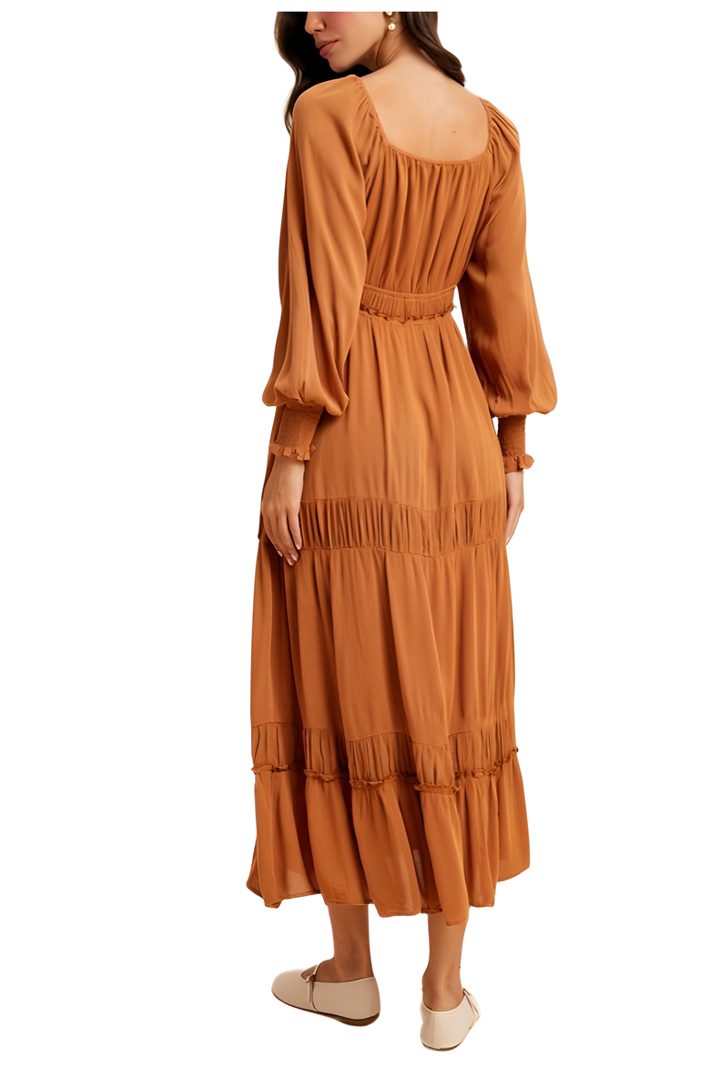 Knit and Lounge Tiered Smocked Waist Long Sleeve Maxi Dress, Alternate, color, 