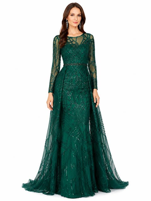 Beaded Faux-Wrap V-Neck Bridal Gown