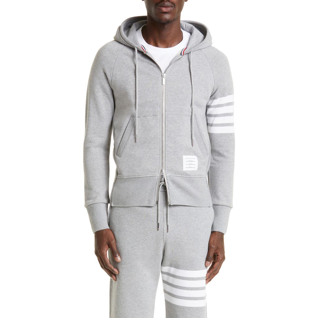 Thom Browne Two-way Zip-up Hoodie With Signature Stripe Detail In Gray