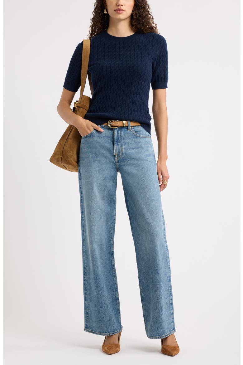 Cashmere Mini Cable Sweater Tee, Alternate, color, NAVY NIGHT