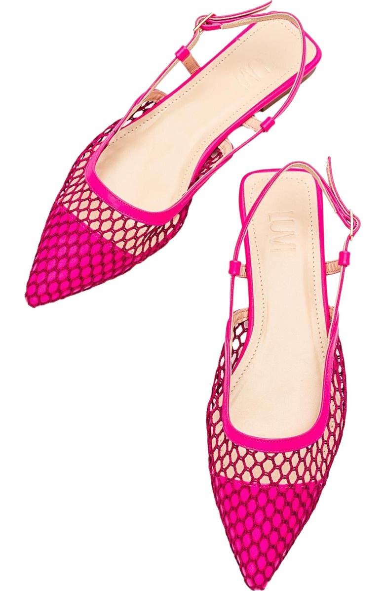 Prologue Shoes Brace Blue Mesh Flat Sandal, Alternate, color, Fuchsia Faux Leather