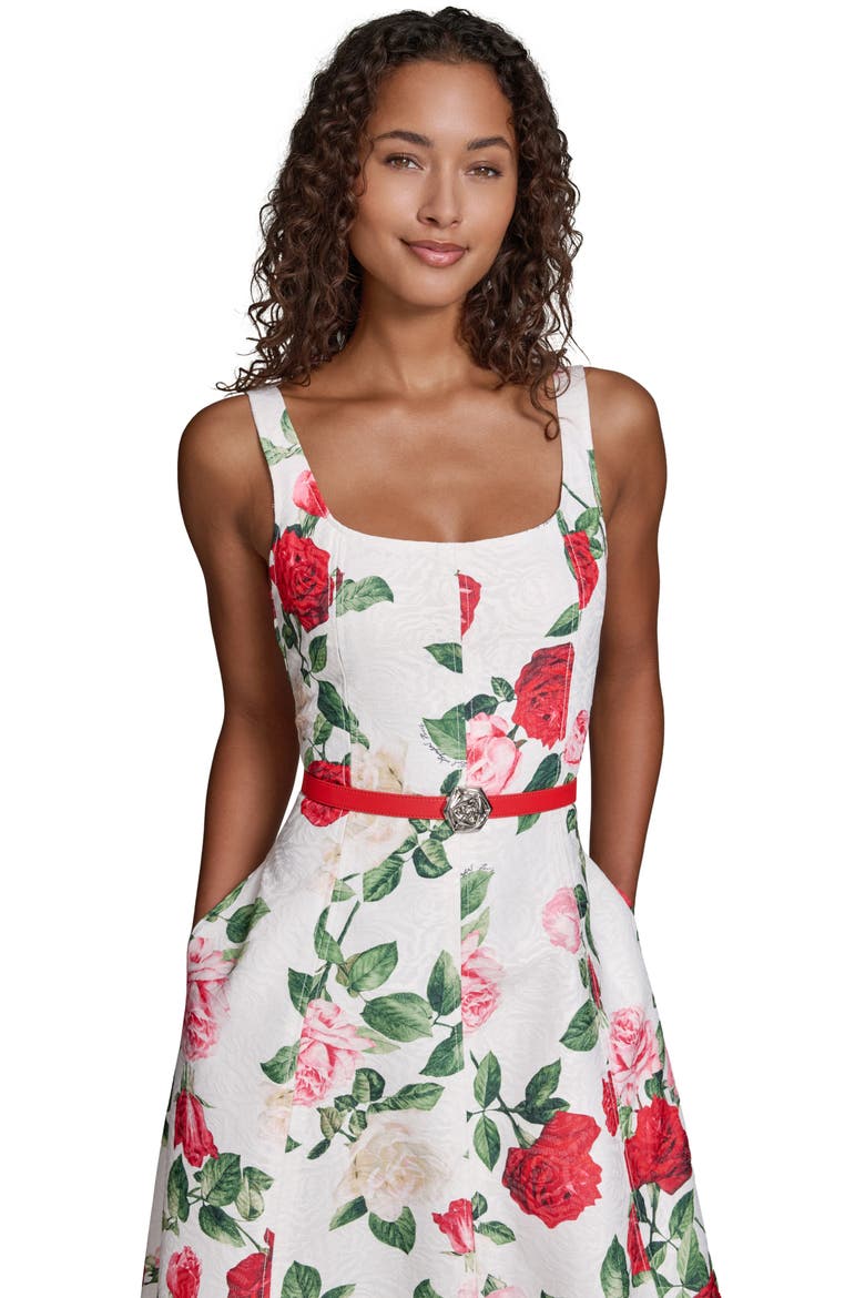 Rose Brocade Belted Dress, Alternate, color, SOFT WHITE MULTI
