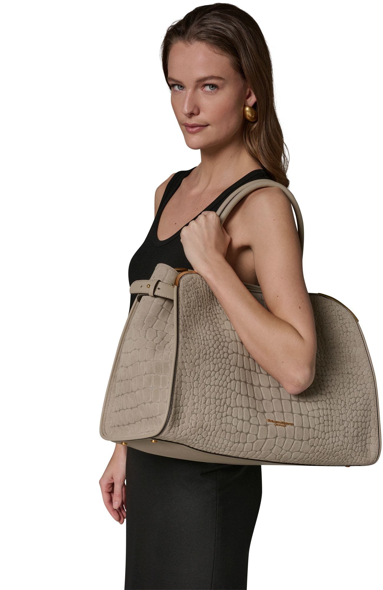 Satin Croc-Effect Suede Tote, Alternate, color, Moth
