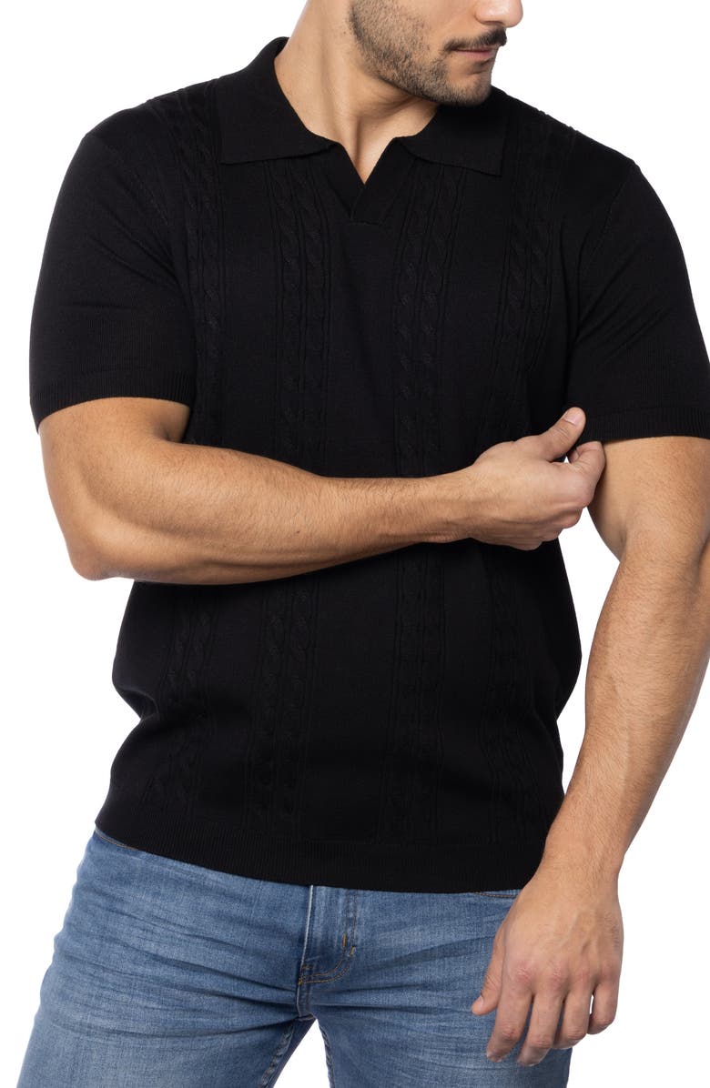 Spring + Mercer Cable Short Sleeve Johnny Collar Sweater, Alternate, color, 