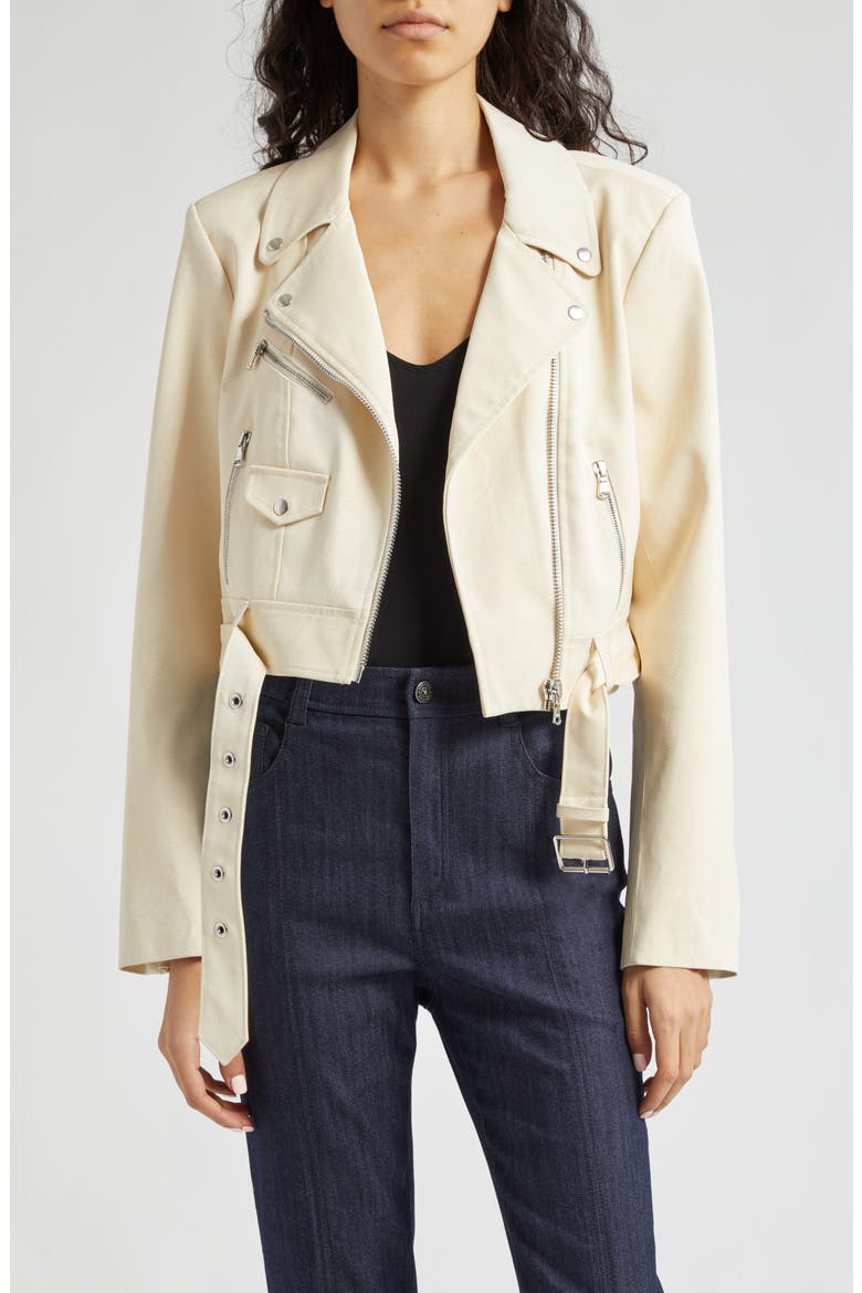 Zoe Faux Leather Moto Jacket, Main, color, GARDENIA