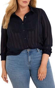 NIC+ZOE Chiffon Jacquard Tuxedo Shirt