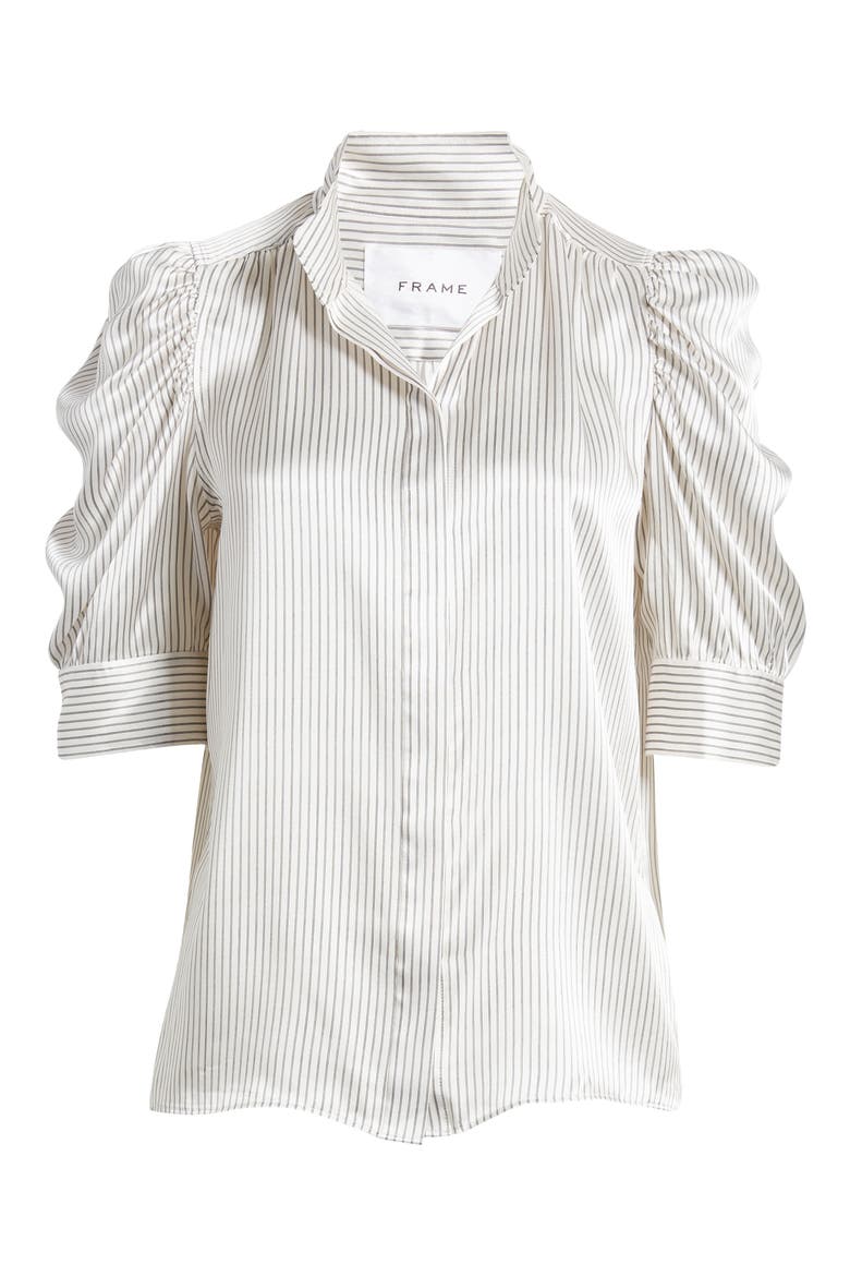 Gillian Puff Sleeve Stripe Silk Blouse, Alternate, color, BONE MULTI