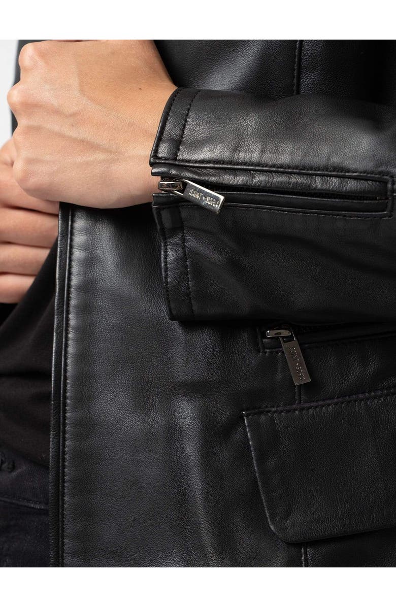 Saint + Sofia Blane Leather Jacket, Alternate, color, Black