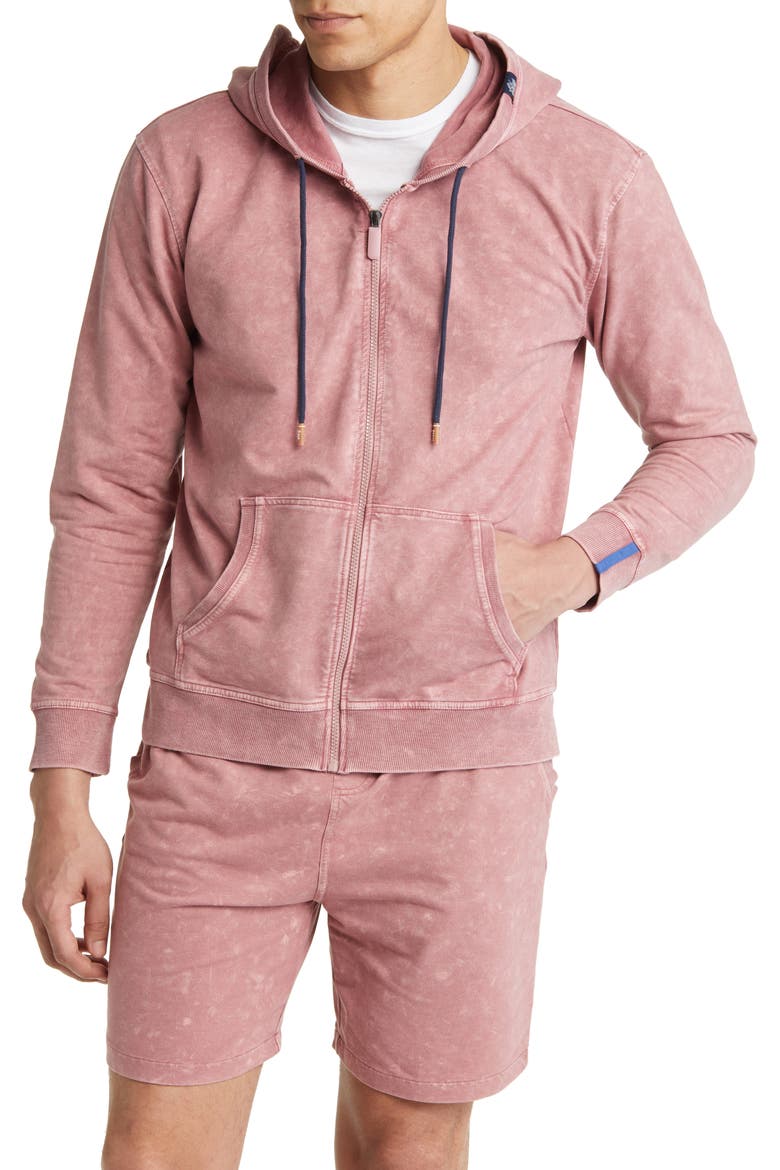 Acid Wash Zip Front Fleece Hoodie, Alternate, color, DUS/ROS