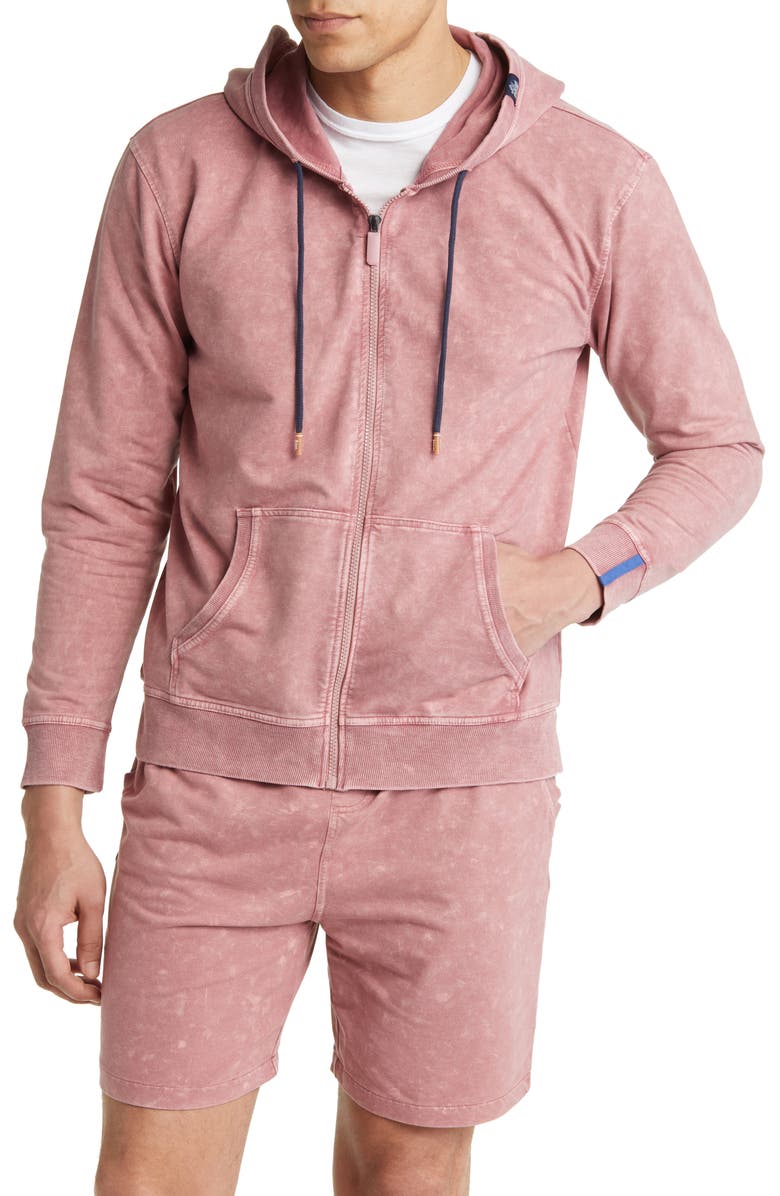 Stone Rose Acid Wash Zip Front Fleece Hoodie, Alternate, color, Dus/Ros