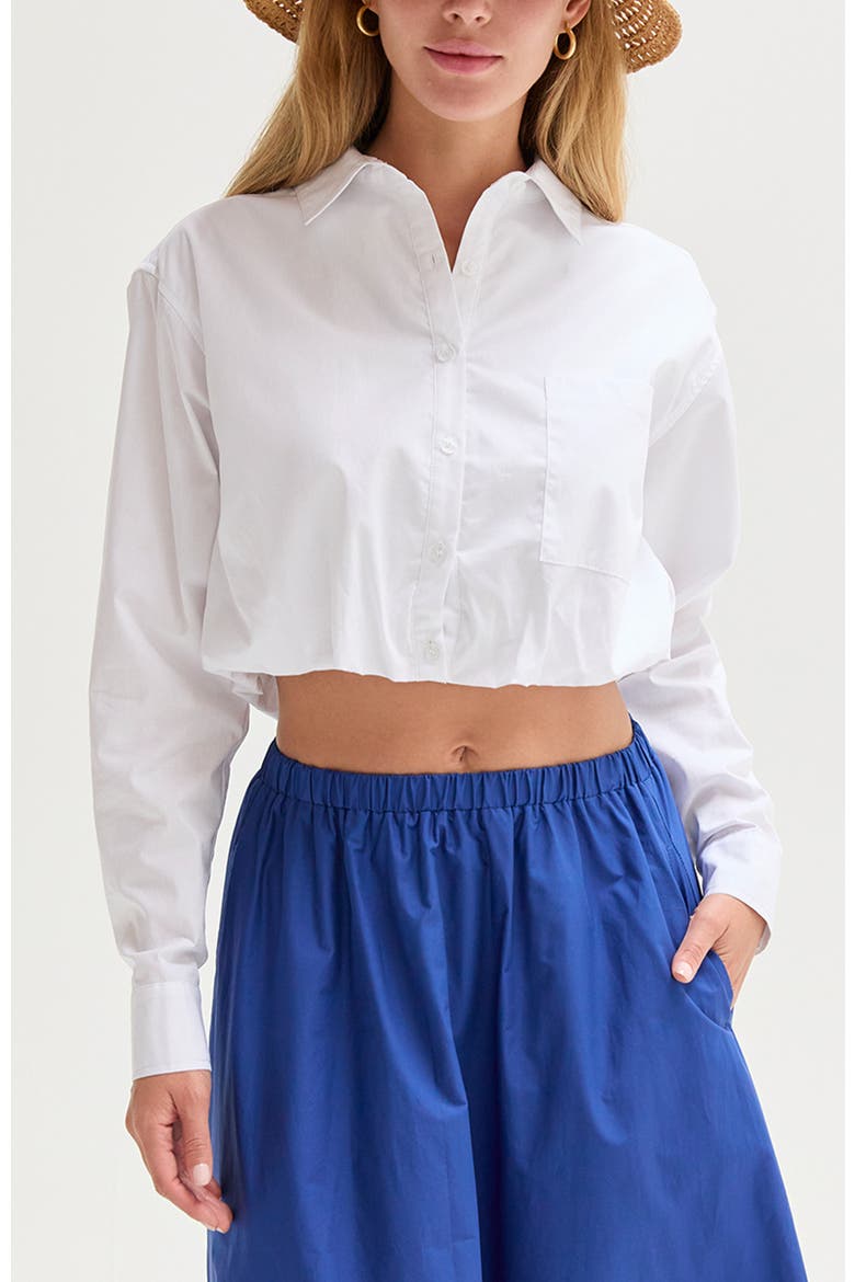 Poplin Bubble Hem Cropped Shirt, Main, color, White