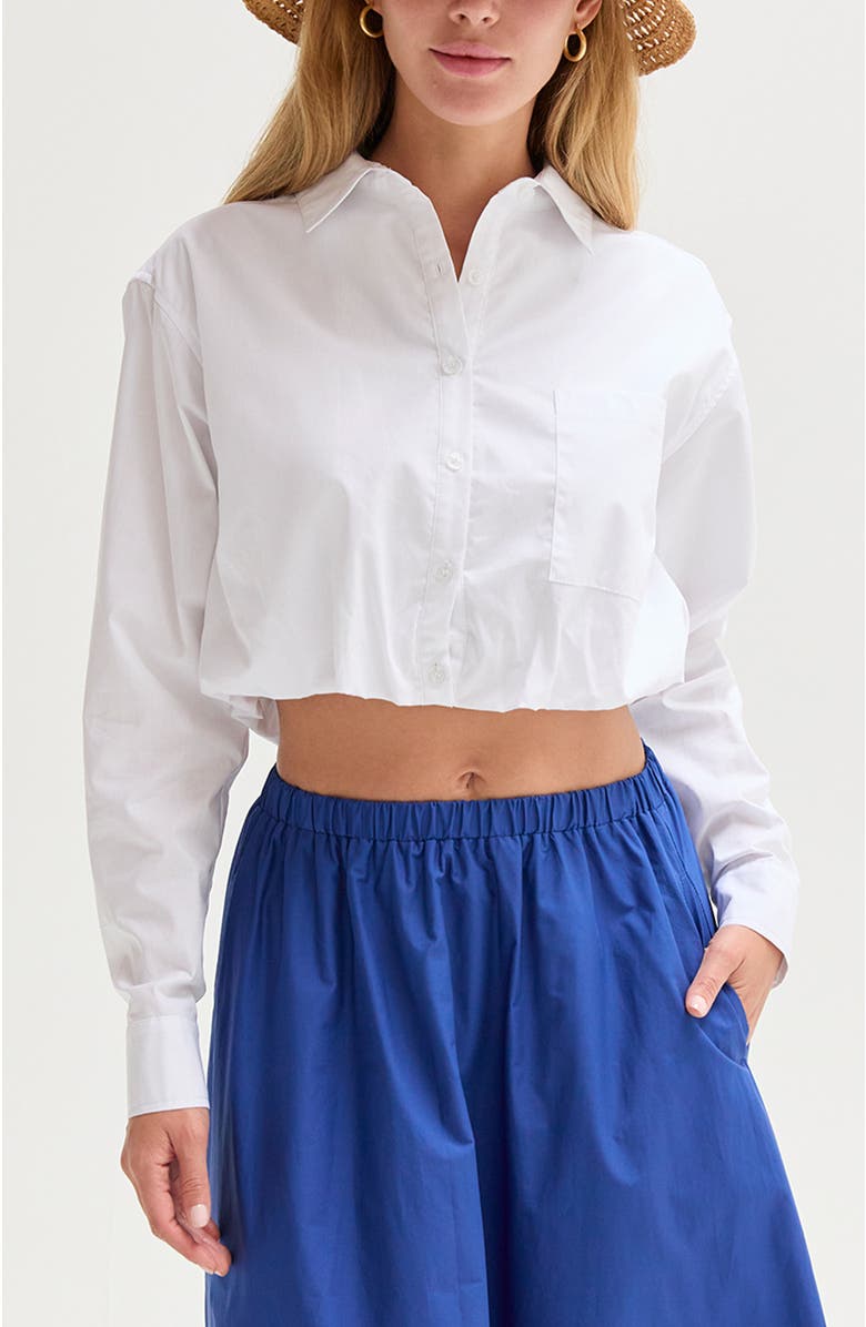 CRESCENT Poplin Bubble Hem Cropped Shirt, Main, color, White