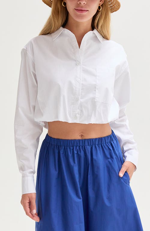 Crescent Poplin Bubble Hem Cropped Shirt In Animal Print