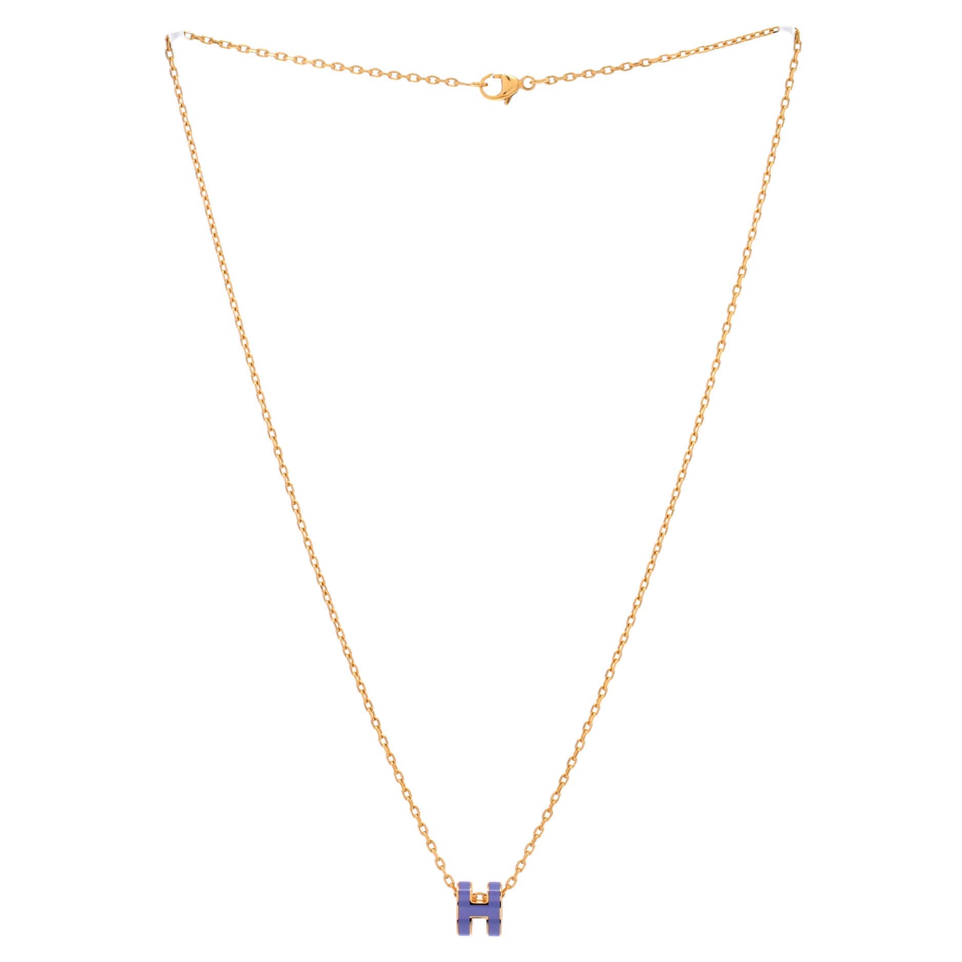 Pre-Owned Hermes Pop H Pendant Chain Necklace Metal and Enamel Mini, Alternate, color, Gold