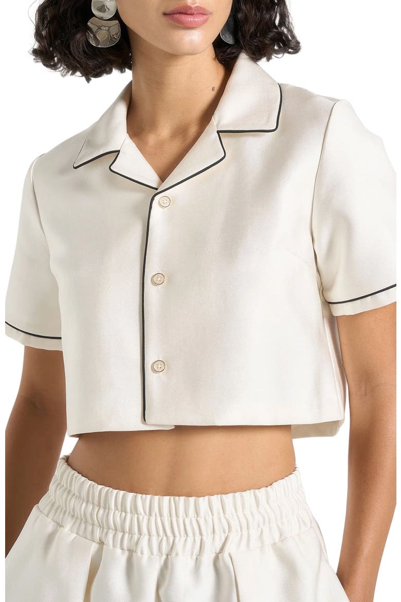 Maude Satin Cropped Shirt with Piping, Alternate, color, Off White