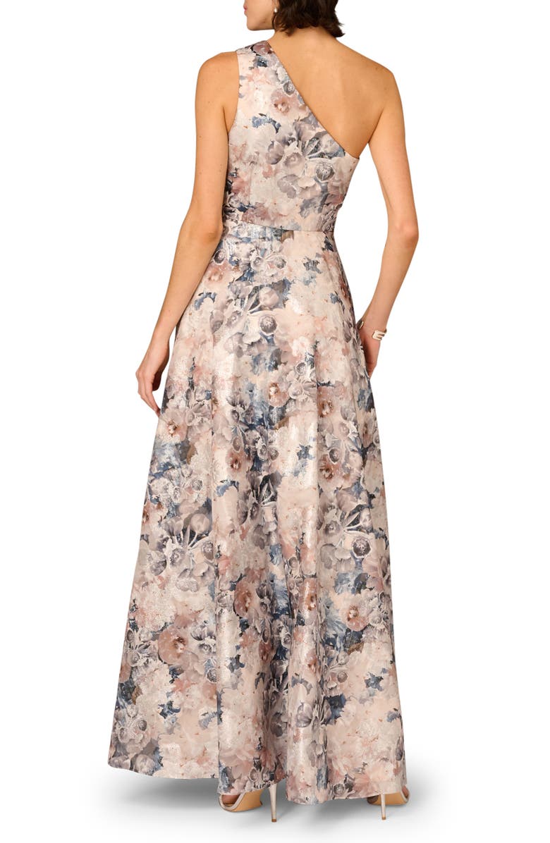 Aidan Mattox Metallic Jacquard Ruffle One-Shoulder Ballgown, Alternate, color, Blue Multi