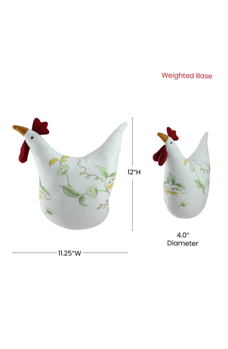 Northlight 12" White, Soft Green, and Yellow Floral Rooster Chicken Spring Decoration, Alternate, color, White