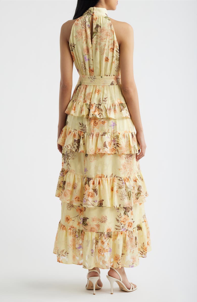 Anne Klein Tiered Ruffle Sleeveless Chiffon Maxi Dress, Alternate, color, Daffodil Multi