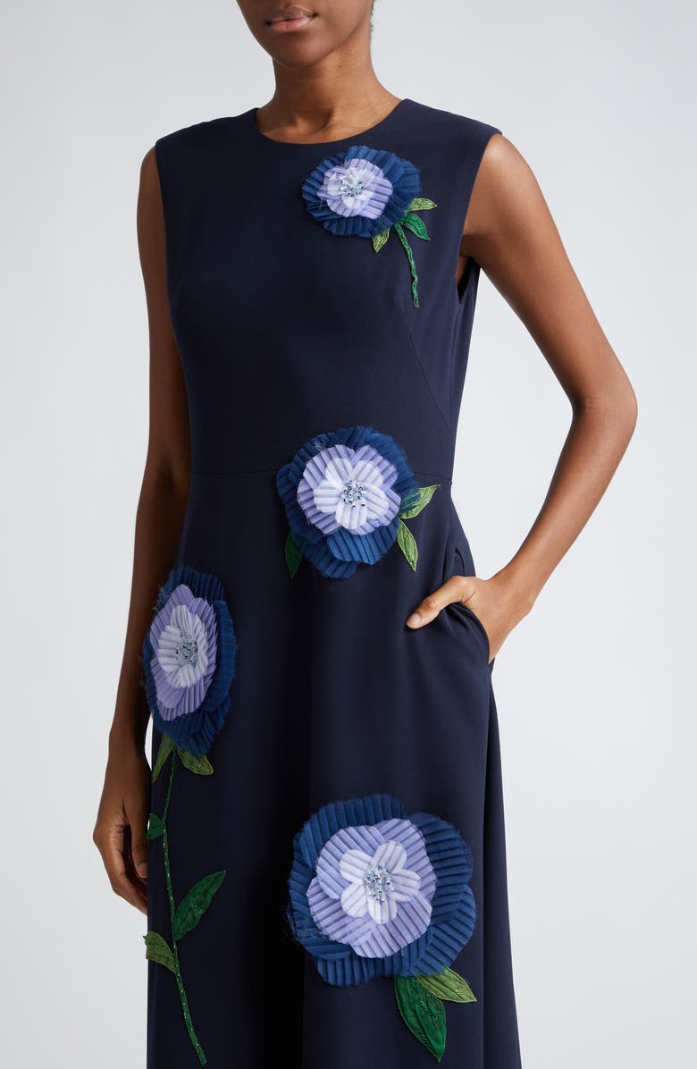 Lela Rose 3D Floral Appliqué Sleeveless Midi Dress, Alternate, color, 