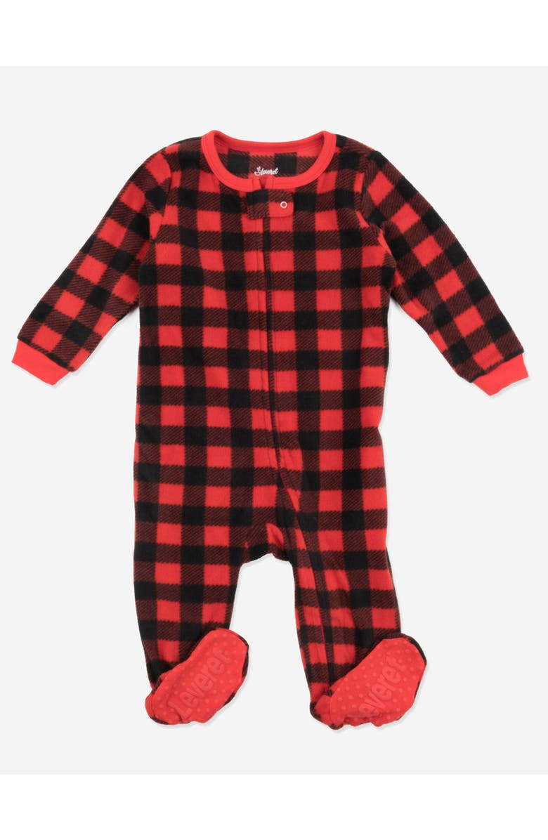 Leveret Footed Fleece Printed Matching Family Holiday Pajamas, Main, color, Plaid Black & Red
