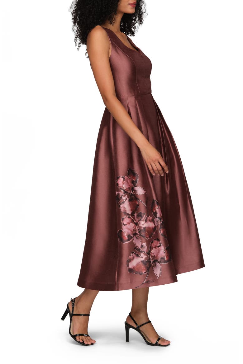 Blakely Floral Print A-Line Dress, Alternate, color, MOCHA MULTI