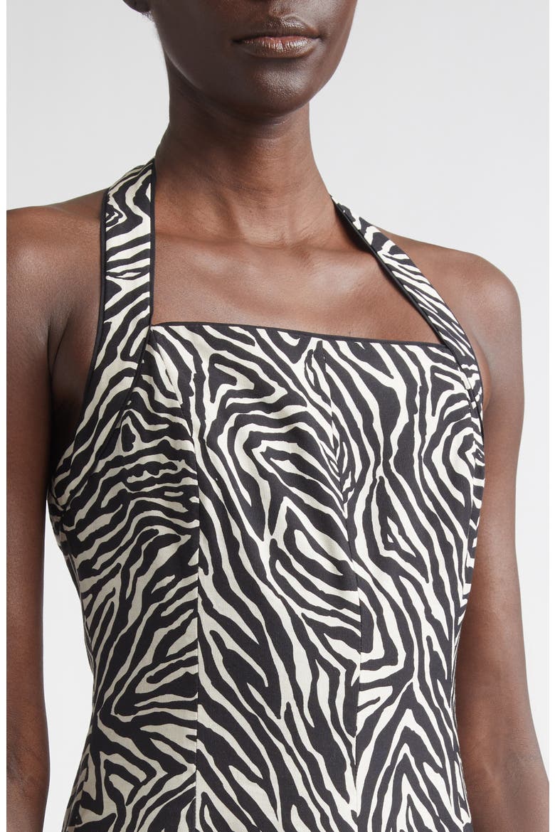 Zebra Print Halter Midi Dress, Alternate, color, BLACK/ LINEN