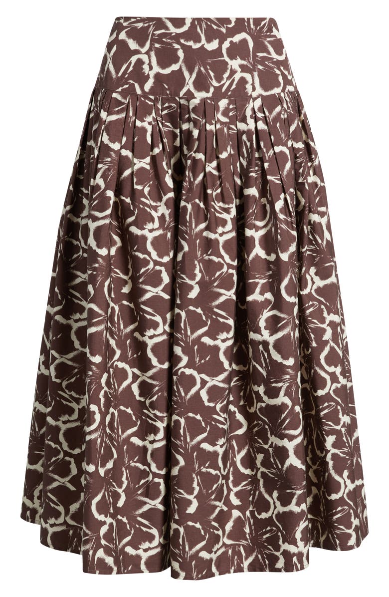 Nordstrom Pleated Cotton Poplin Skirt, Alternate, color, Brown Floating Ginko