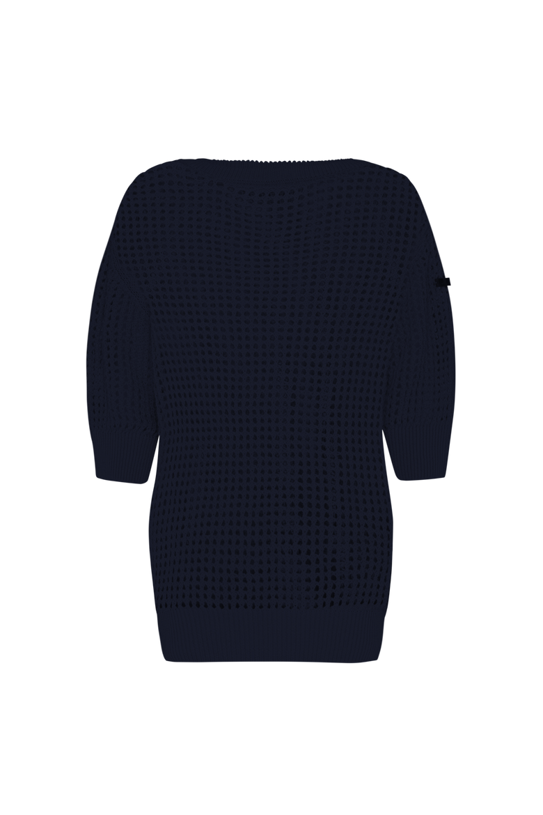 Women Crochet Sweater Solid, Alternate, color, Navy