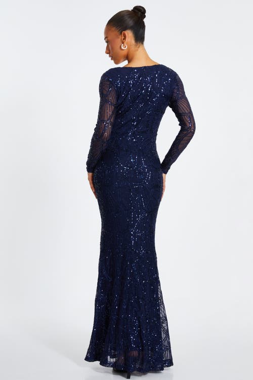 Quiz Plus Size Sequin Long Sleeve Maxi Dress In Navy