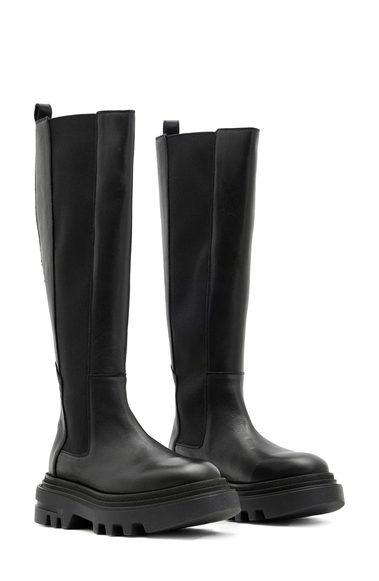AllSaints Monica Knee High Lug Sole Boot, Main, color, 