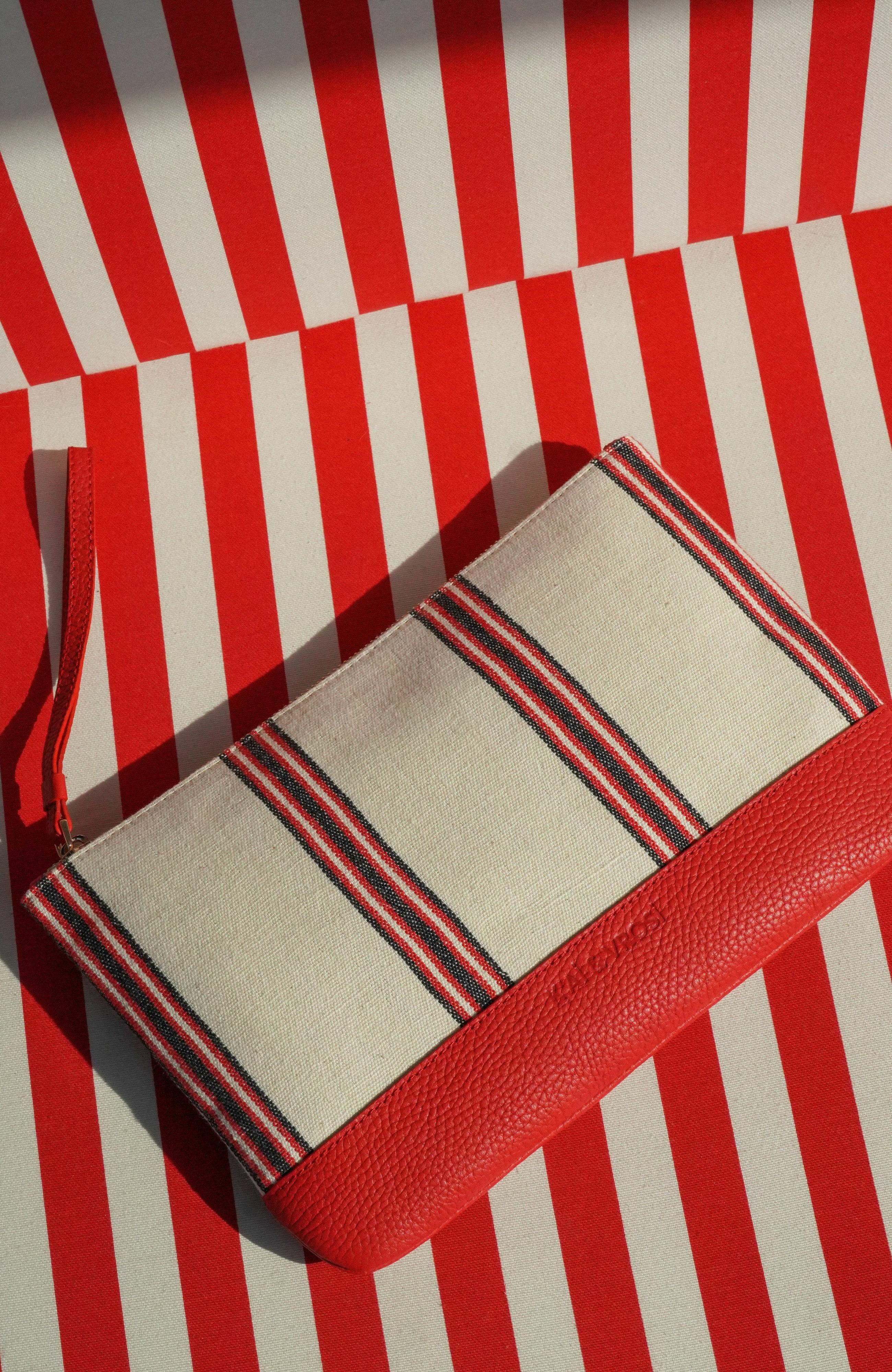 Apollon Calfskin & Handloomed Fabric Clutch, Alternate, color, Red