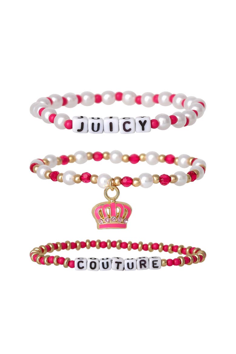 Beaded Stretch Bracelet Set, Main, color, pink, white, gold
