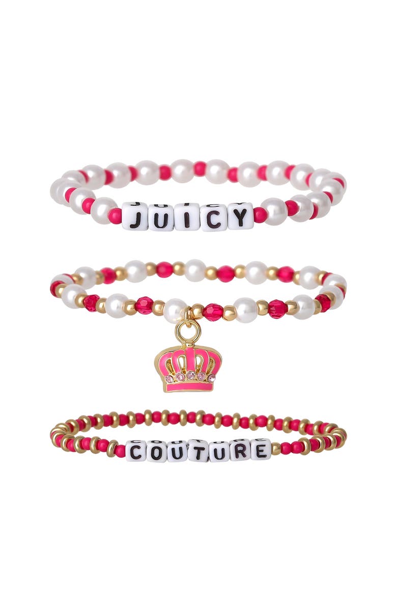 Juicy Couture Kids Beaded Stretch Bracelet Set, Main, color, Pink, White, Gold