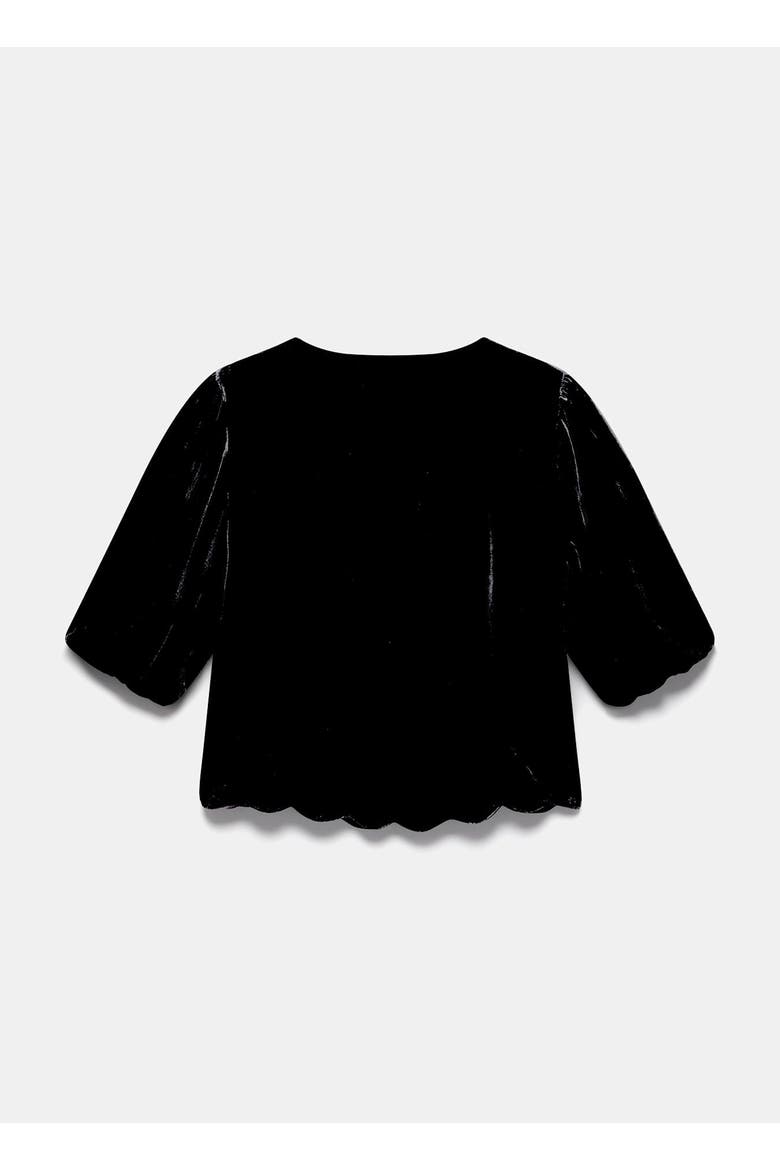 Velvet Scallop Trim Top, Alternate, color, Black