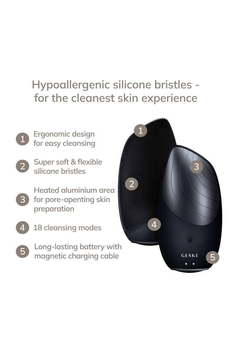 GESKE SmartAppGuided Sonic Thermo Facial Brush | 6 in 1, Alternate, color, Black