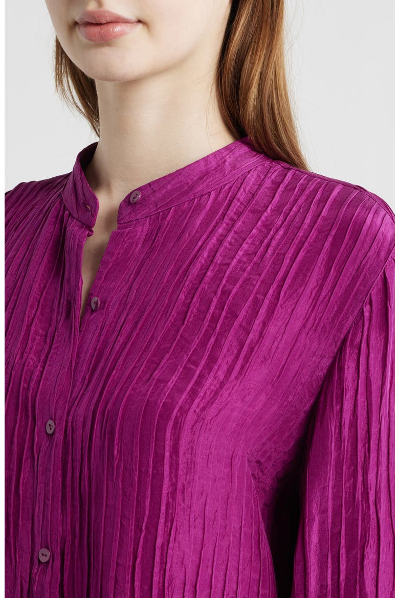 Mandarin Collar Silk Button-Up Shirt, Alternate, color, BERRY BLOOM
