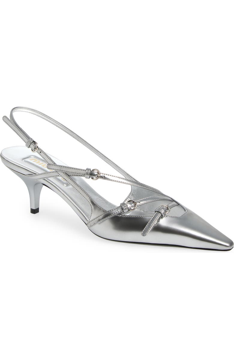 Miu Miu Show Buckle Slingback Pump, Main, color, Argento
