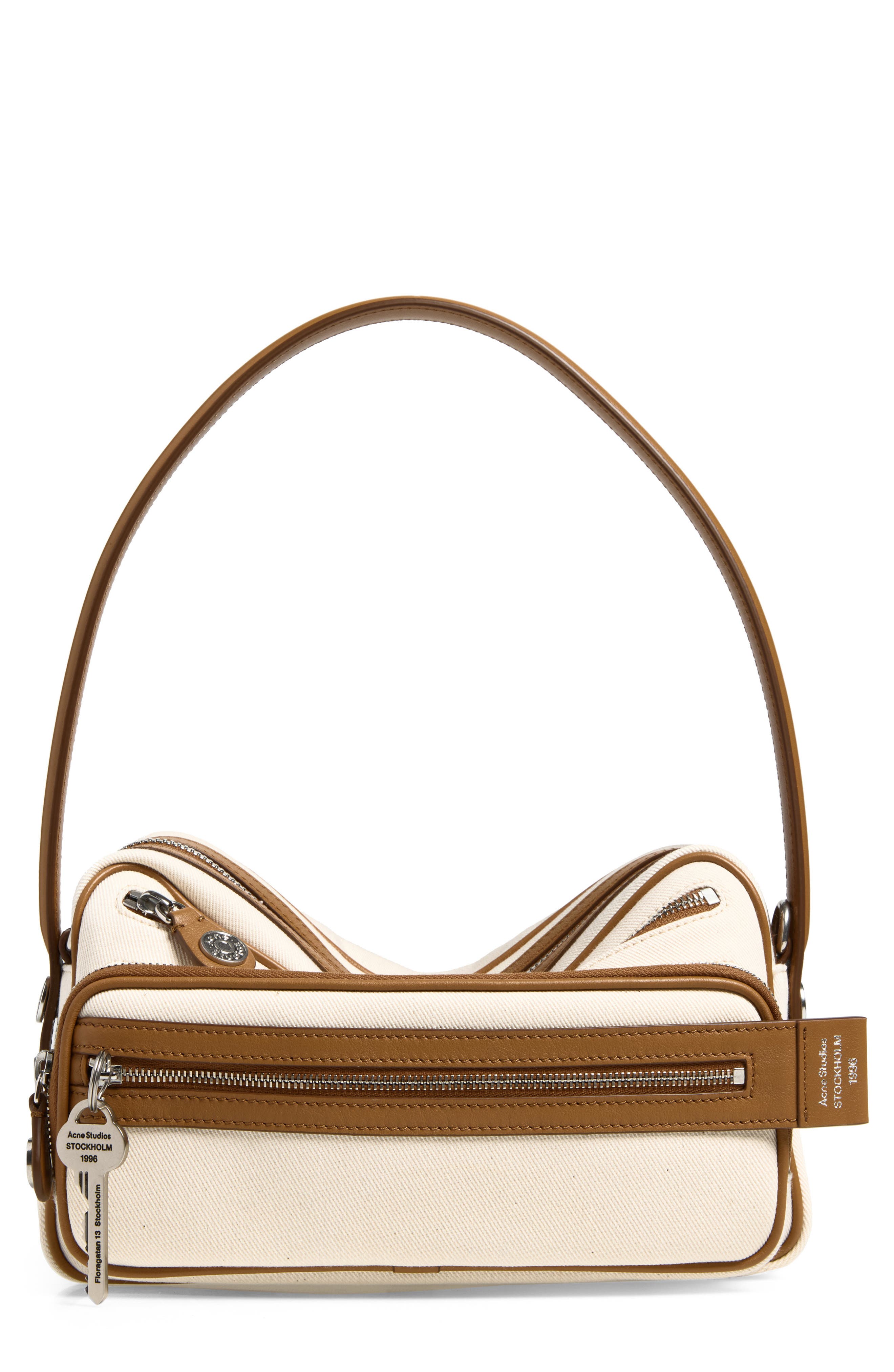 Camero Party Canvas & Leather Shoulder Bag, Main, color, CREAM BEIGE/ BROWN
