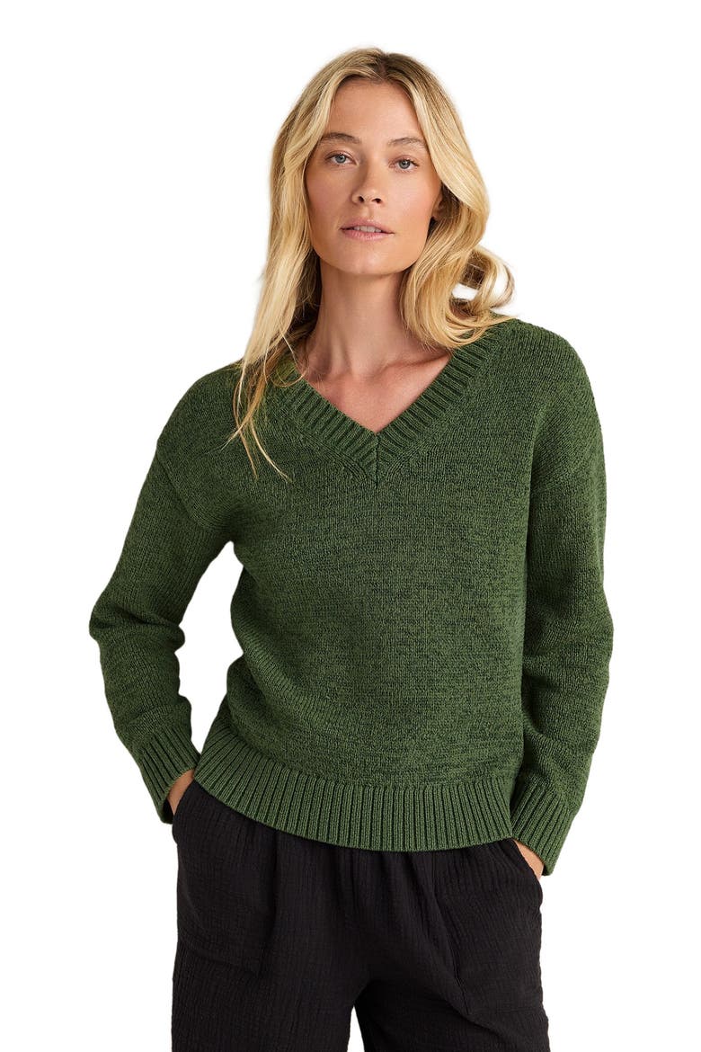 Cotton Blend Tape Yarn V-Neck Sweater, Main, color, Lush Palm