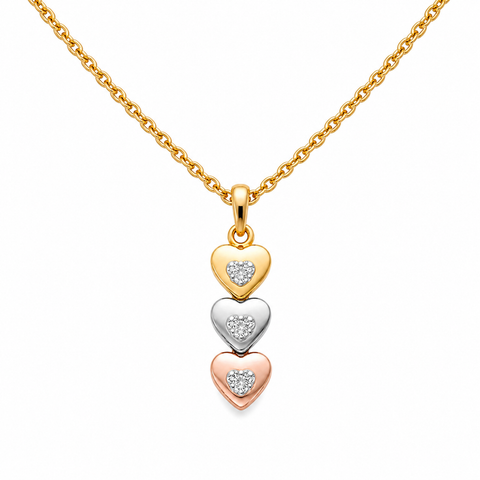 Sterling Silver Tri-Color Heart Necklace