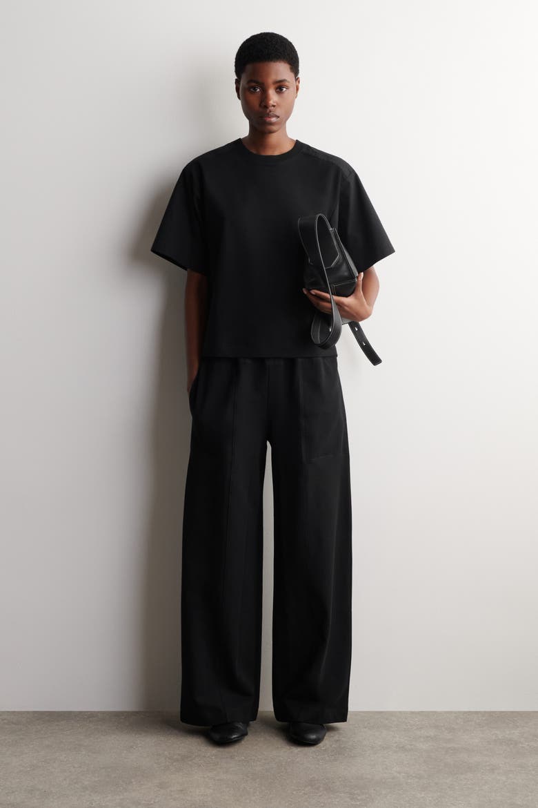 Poplin-paneled Jersey T-shirt, Alternate, color, BLACK