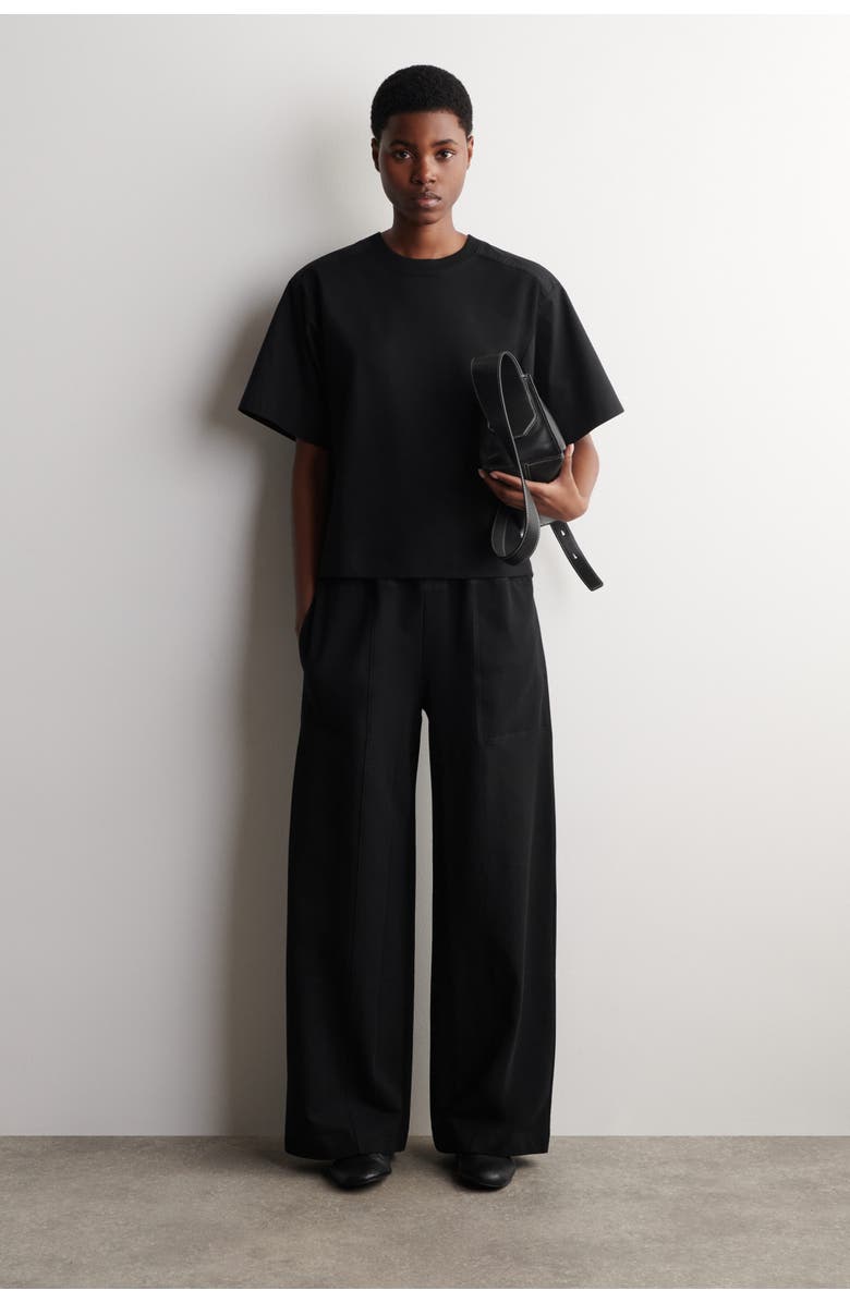 COS Poplin-panelled Jersey T-shirt, Alternate, color, Black