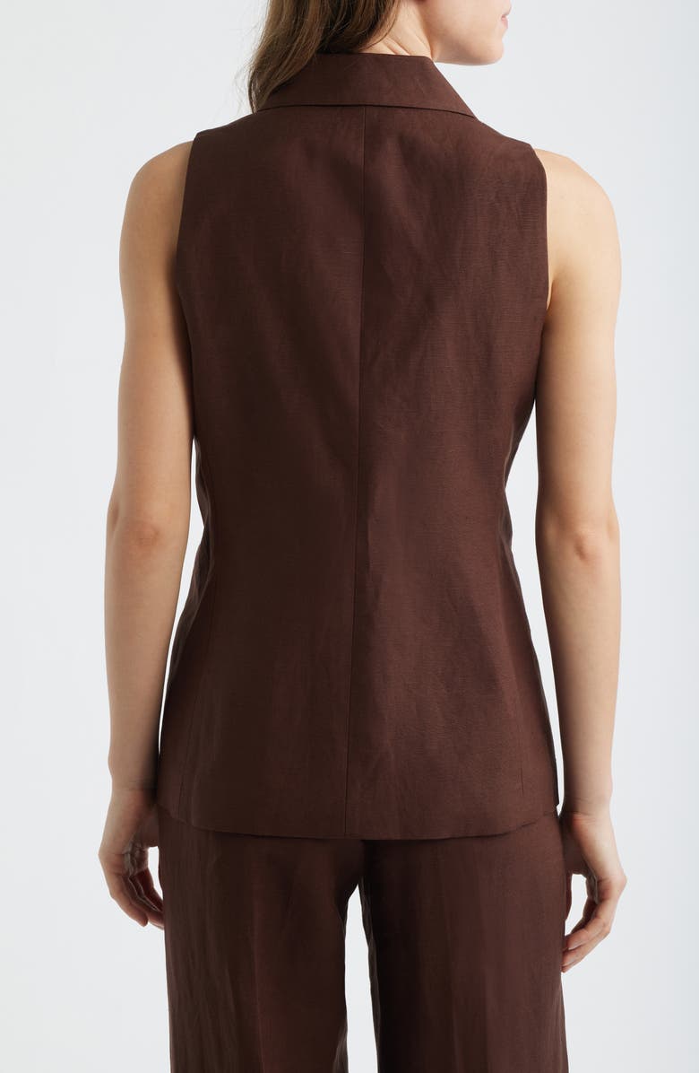 Anne Klein Two-Button Linen Blend Vest, Alternate, color, Dark Chocolate