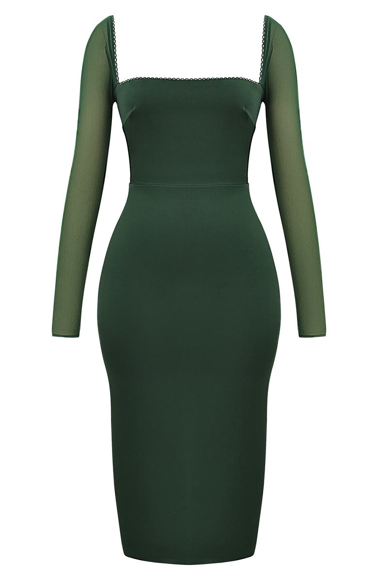 HOUSE OF CB Ellica Long Sleeve Satin Sheath Cocktail Dress, Alternate, color, Emerald Green