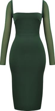 HOUSE OF CB Ellica Long Sleeve Satin Sheath Cocktail Dress