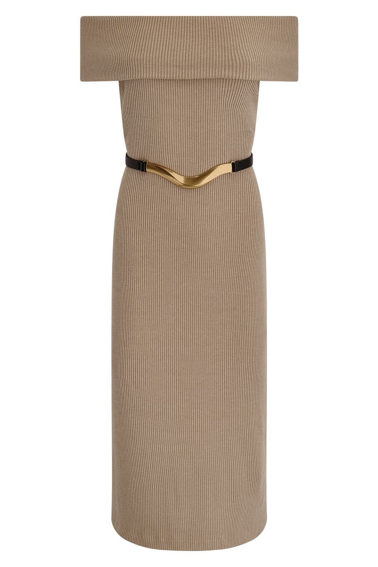 Off the Shoulder Rib Dress, Alternate, color, CAMEL