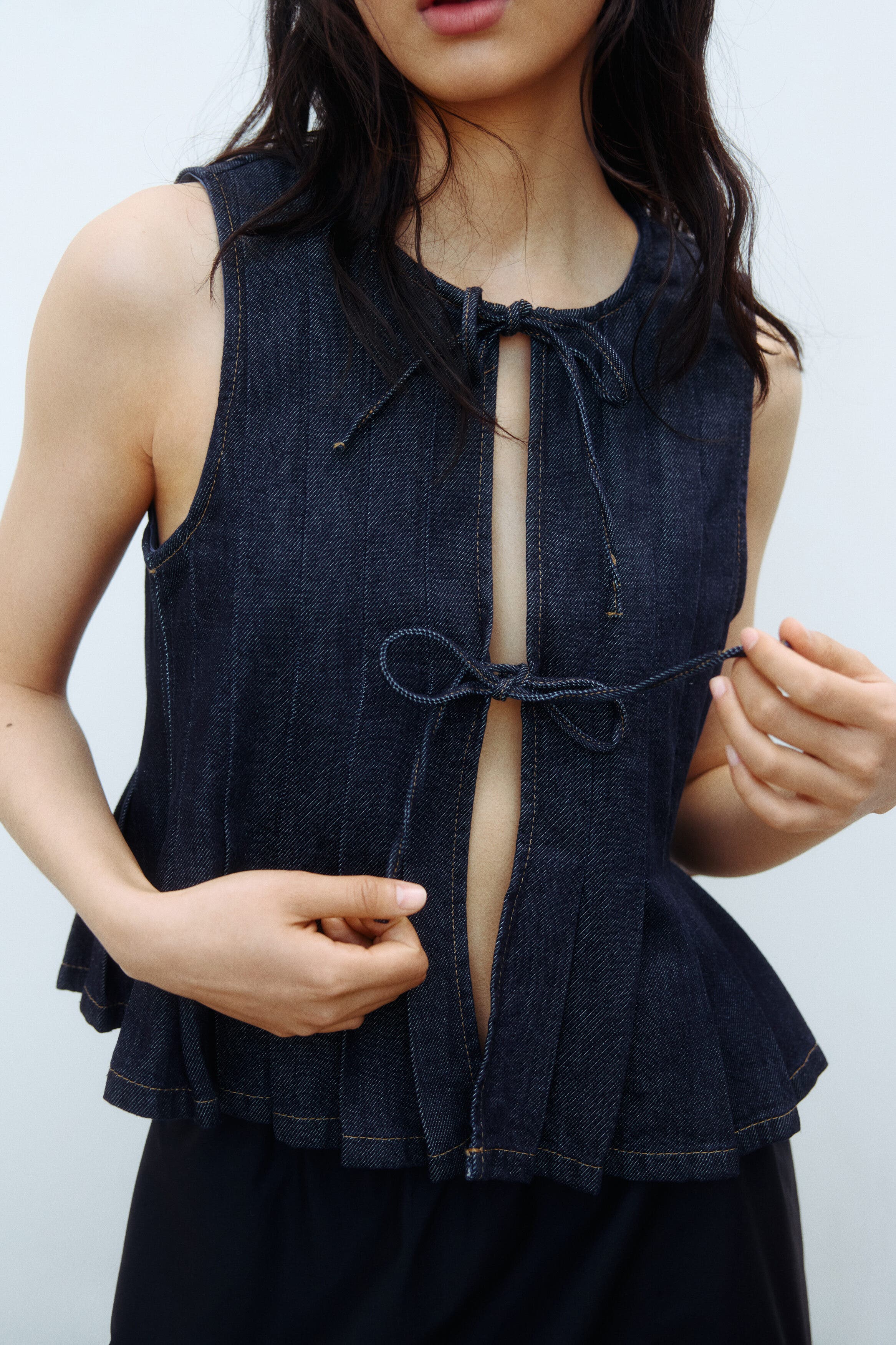 Tie-detail Denim Waistcoat - image 2