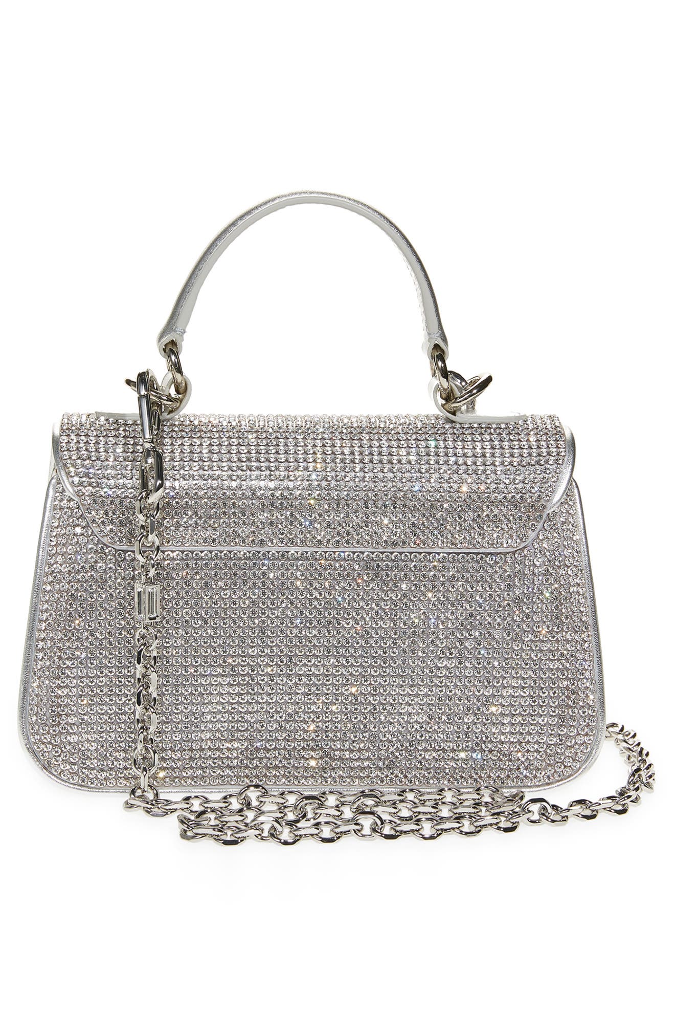 Crystal Bow Top Handle Bag, Alternate, color, SILVER RHINE