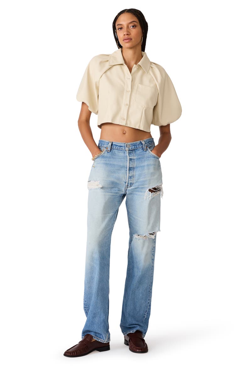 Reece Puff Sleeve Crop Shirt, Alternate, color, BONE