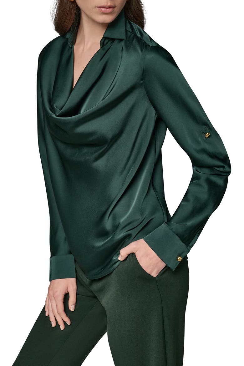 Cowl Neck Top with Roll Sleeves, Alternate, color, BLACK FOREST